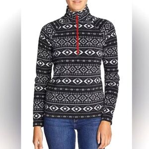 Eddie Bauer Quest Fleece Pull-on 1/4 Zip Black w/white geometric design Sz M EUC
